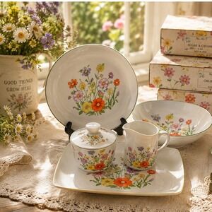 NOS Vintage Dolphin China Tivoli 5pc Serving Set - New In Boxes Japan